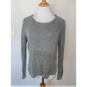 Fitigues Thermal Waffle Tunic Top L/S Embellished Neck Gray Size Large